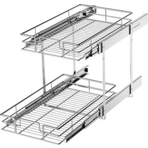 LOVMOR 2 Tier Individual Pull Out Cabinet Organizer 11" W x 18" D, Slide Out Kitchen Cabinet Storage Sliding Shelves