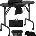 Portable Manicure Table Nail Desk with Charging Station & Dust Collector, Foldable Nail Tech Table for Technician Spa Salon Workstation with Wrist Pad 4 Lockable Wheels, 36-inch, Black