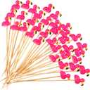 100 Pack Cocktail Picks cute red Cake Decorations Bamboo Cocktail Sticks Decorative Food Desserts Cupcake Toppers for Party Birthday Decoration(Flamingo)