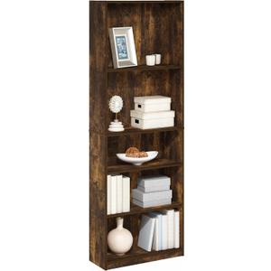 Furinno JAYA Book Shelf, 5-Tier Bookshelf, Bookcase with Adjustable Shelves, 9.5" x 24.5" x 71.2", for Organization and Storage, for Living Room, Bedroom, Home Office, Amber Pine