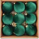 Velvet Ornaments for Christmas Tree Decorations - Emerald Green Xmas Ball Ornament for Indoor Holiday Decor - Shatterproof Christmas Bulbs Ornaments 80mm 3.15inch - Pack of 9