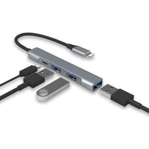Lightning to USB Hub [Apple MFi Certified] 4-in-1 USB OTG Hub with 3 USB3.0 Port and Fast Charging Port for iPhone/iPad Compatible with Microphones/Flash Drive/Keyboard/Mouse/Sound Card