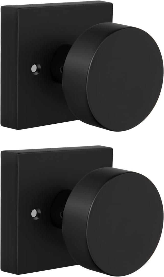 Goldenwarm Black Dummy Door Knob, Zinc Alloy Square Ball Matte Black Dummy Door Knob for Hallways, Kitchens, Heavy Duty Door Knobs Bulk - Modern & Stylish(1 Pair / 2 Pieces)