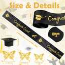 Zeyune 114 Pcs 2026 DIY Graduation Bouquet Set Black Ribbon with Glitter Gold Congrats Grad Mini Graduation Caps with Tassel Gold Butterfly Decor Diamond Pins for Graduate DIY Flower Gift