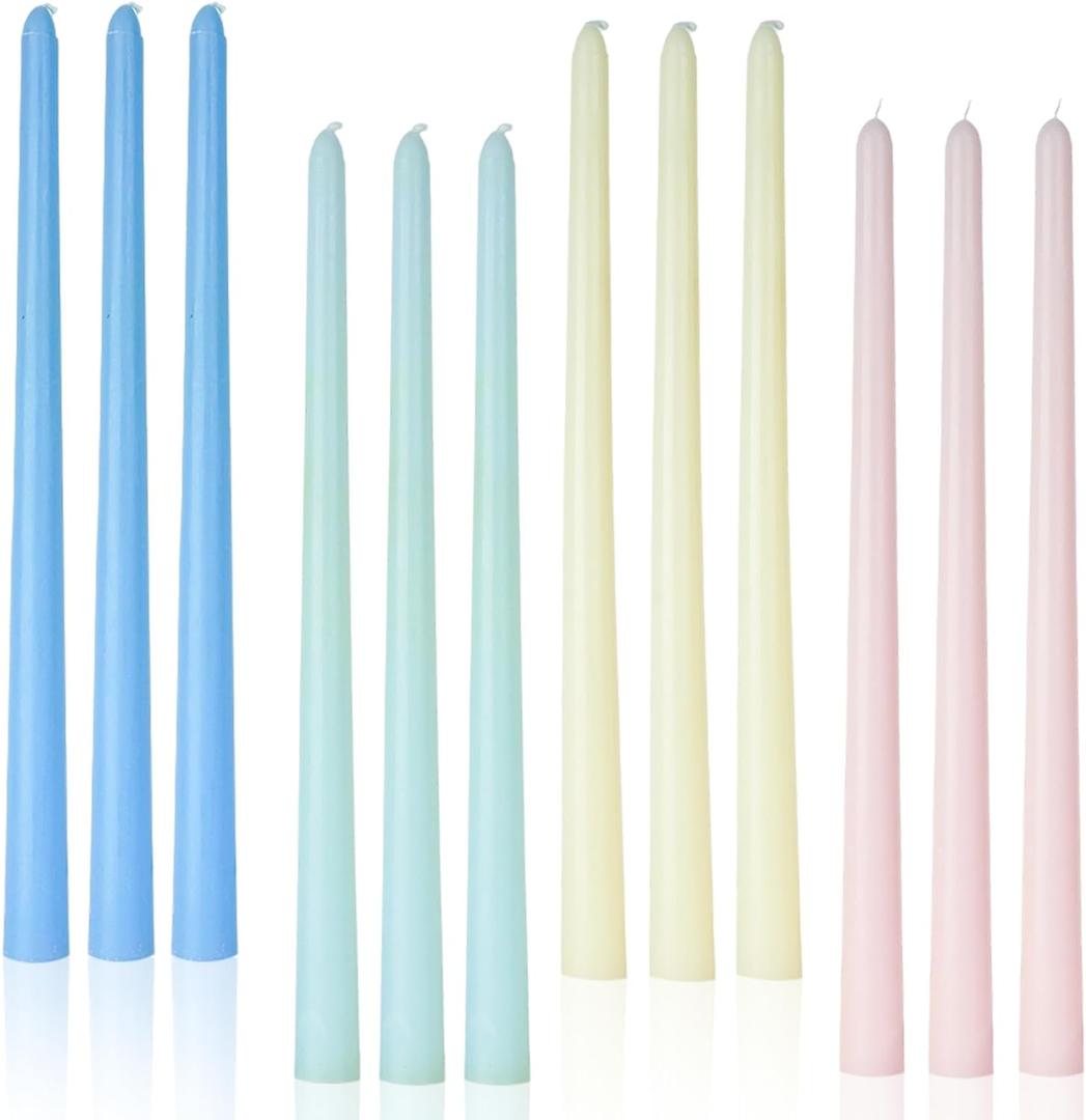 Colored Tall Taper Candles 12 inch Unscented Smokeless Long Tall Tapered Candle for Candlesticks Sticks Wedding Advent Home Decor Dinner Christmas Set of 12