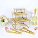 3 Pcs Square Gold Cake Stand Set, 8" 10" 12" Elegant Wedding Cake Stands & Dessert Table Display - Perfect for Birthday, Wedding Reception & Party Decor - Includes 2 Gold Tongs (Metal)