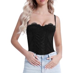 Y2K Trendy Lace Bustier Corset Tops for Women: Backless Top with Glossy Straps - Soft, Breathable -Amore Collection (Black)