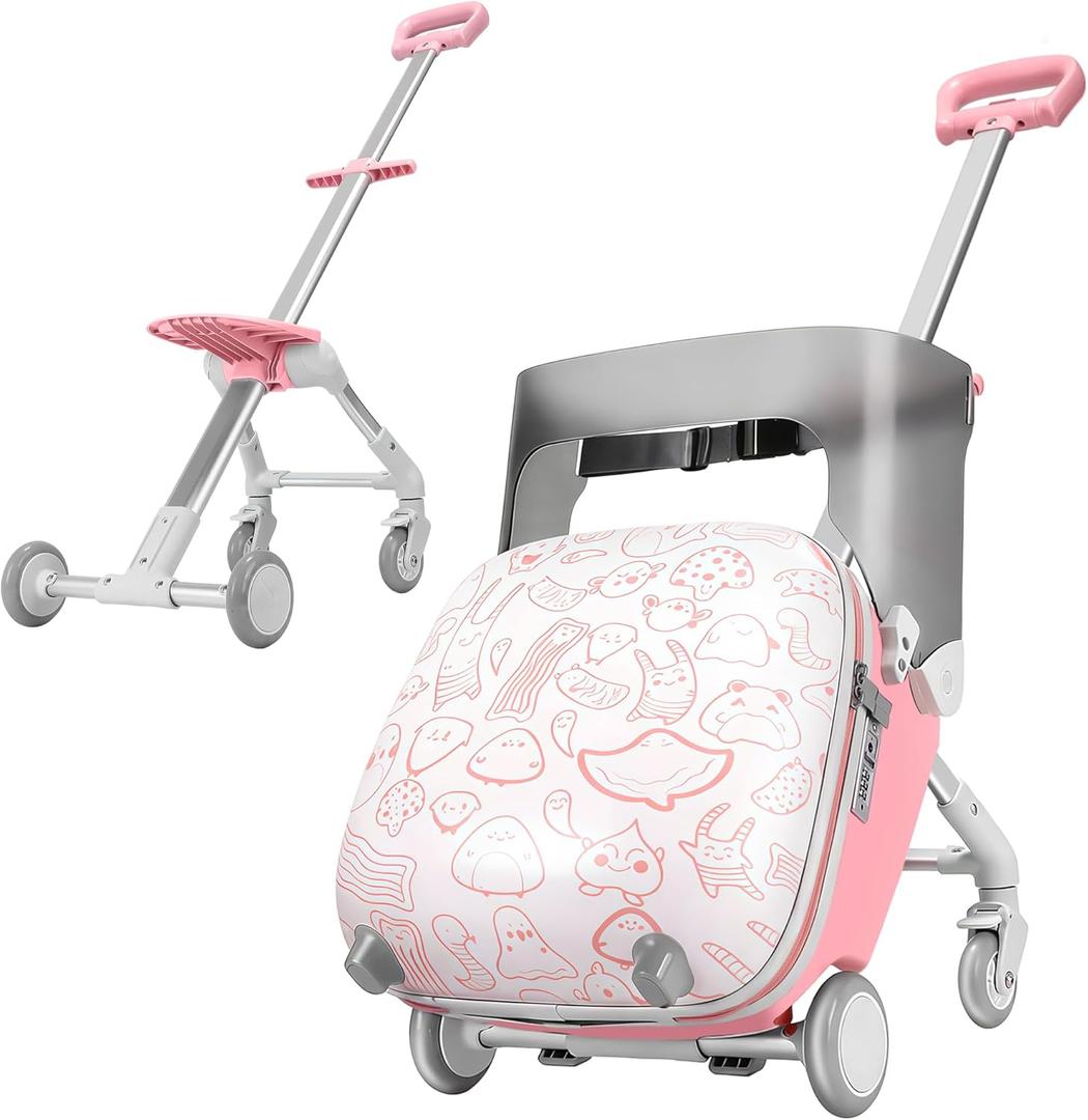 Kids Ride-on Luggage with Seat, 20-inch Carry-On Suitcase, 2-in-1 Children's Luggage with Shockproof Silent Wheels and Guardrail for Airplane & Travels