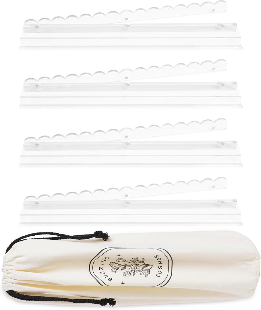 4-Pack Clear Scalloped All-in-One Acrylic Mahjong Racks with Magnetic Pushers & Carrying Bag, Signature Polished Design for Elegant Play, 18.5" Long Luxury Combo Set