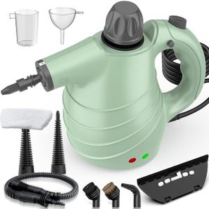 Handheld Steam Cleaner for Home, High-Pressure Chemical-Free Steamer with 10 Accessories for Deep Cleaning and Less Scrubbing on Kitchen Grease, Bathroom Tile and Grout, Floor, Carpet, Couch and Car (military green)