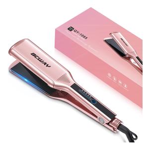 Professional Hair Straightener, 2.16'' Extra-Large Floating Titanium Flat Iron, Anti-Static 30s Instant Heating Straightening Iron with 5 Adjustable for All Hair Types (Pink)