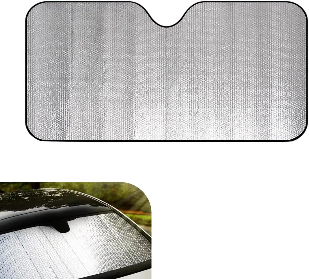 Car Front Windshield Sun Shade, 55.1" x 27.5" Reflective Heat Blocking & Sun Protection Visor, Foldable Protector Cover Dashboard & Interior, Privacy Shade for Most Cars SUVs (Silver)