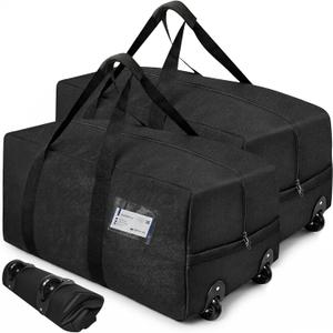 2 Wheels 2 Pack 92L Moving Bags Heavy Duty Extra Large, 29"*14"*14" Clothes Storage Totes with Backpack Straps & Strong Handles, Foldable Waterproof Packing Bags, Alternative to Moving Box (Black)
