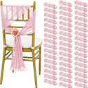 50 PCS Cheesecloth Chair Sashes, 15.7x70 inch Bows Designed Chair Sashes, Chair Cover Chair Sashes Decorations, Universal Chair Decoration for Wedding Reception Banquet Party (Light Pink)