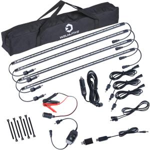 12V LED Interior Light Bar Kit, 4 Bars White Adjustable Brightness RV Camping Lights - Waterproof IP67, Magnetic & Velcro Mount, Portable Lighting for Tent, Car, Trailer, Boat, Truck, Off-Road, Cabin