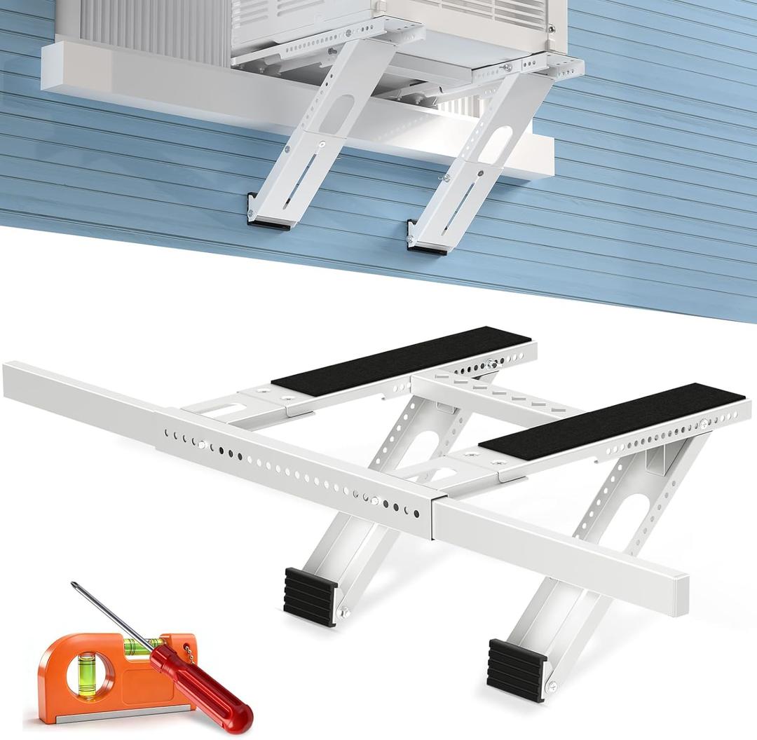 Window AC Support Bracket, No Drill, Heavy Duty Holds Up to 350LBS | Adjustable Air Conditioner Mount for Single & Double Hung Windows, Universal Units for 5000-24000 BTU Qick Install, White