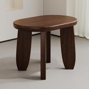 Walnut Finish Solid Wood Stool 9.8'' High Non-Slip Outdoor Garden Plant Stool Clover Oval Pedestal for Living Room Balcony Kitchen
