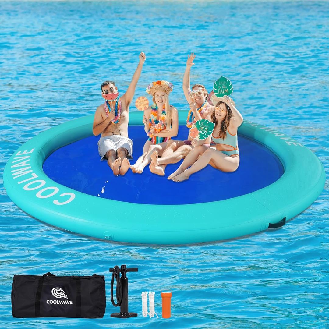 COOLWAVE Inflatable Water Hammock Floating Dock, Inflatable Raft for Family and Friends, Float Ring for Parties, Fits Multiple People, 6 FT/8FT/10FT/12FT (Mint Green + Dark Blue)