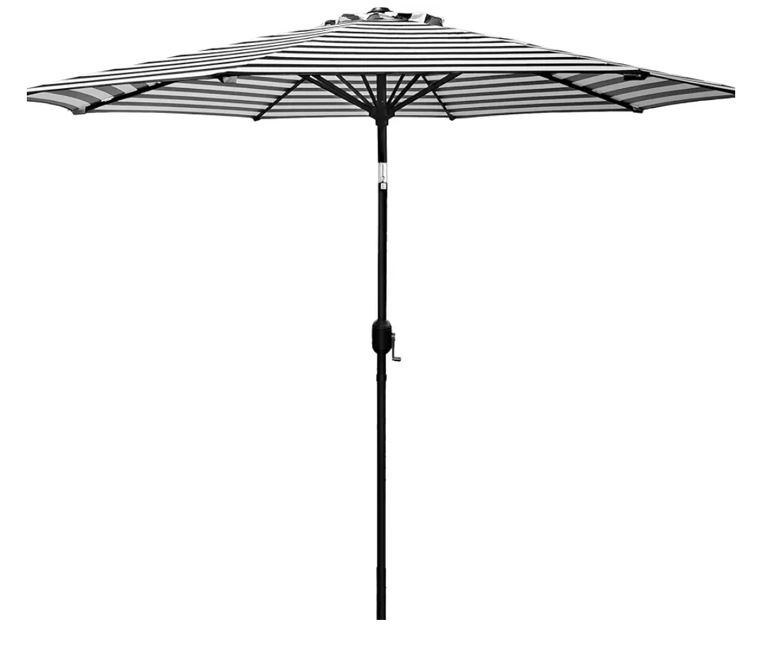 7.5ft Patio Umbrella - Outdoor Table Umbrella with Push Button Tilt and Crank, UPF 50+, Waterproof, For Garden, Deck, Backyard, Pool and Beach - Balck White Stripe