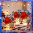 Domensi 6 Set Patriotic Centerpiece 4th of July Table Centerpiece Decoration Red and Blue Artificial Daisy Flower, Glass Mason Jars with String Light and Mini American Flags Decor for 250 Anniversary