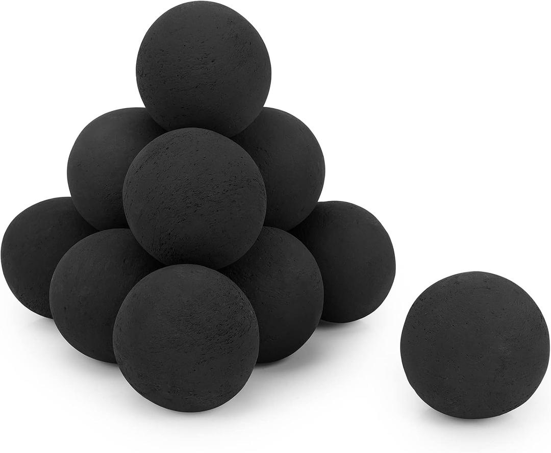 Stanbroil Ceramic Balls - 4 Round Fire Stones for Fire Pit Fire Bowl and Fireplace - Set of 12, Black