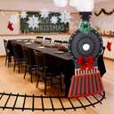 Oudain 9 Pcs Christmas Express Train Decoration 3D Snowflake Ornaments Christmas Cardboard Train with Railroad Rug Black Tablecloth for Express Xmas Birthday Party Gift School Classroom Decor