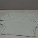 Roselux Women Crew Neck Ribbed Fitted Tight Tshirt Short Sleeve Shirt Basic Knit Top (Large, Sage Green)