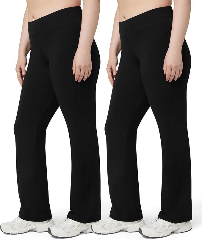 No Nonsense Lounge Yoga Pants Black Flared Cotton Leggings, 32.5” Inseam, Wide Waistband, No Show Coverage, Relaxed Flare Leg, M