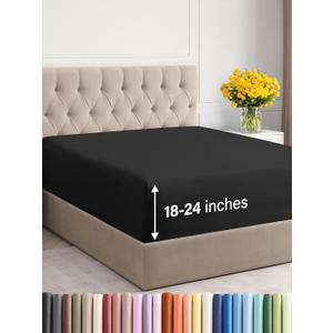 Extra Deep King Fitted Sheet - Hotel Luxury Single Fitted Sheet Only - Easily Fits 18 inch to 24 inch Mattress - Ultra Soft, Wrinkle Free w/Extra Deep Pockets - Easy-Care, Breathable & Comfy - Black