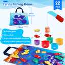 Montessori Toys for 1-2 Year Old - Cloth Ocean Fishing Game with Stacking Cups, Toddler Learning Toy for 12-18 Months, First Birthday Gifts for 1 Year Old Boy Girl, Learn Count and Sort Colors