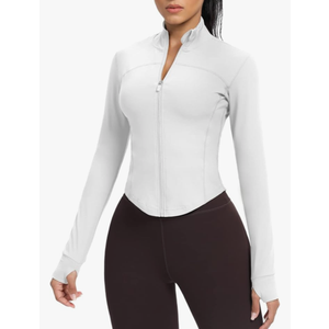 AVGO Women's Cropped Running Workout Jackets Zip Slim Fit Athletic Tops with Thumb Holes, Size XL