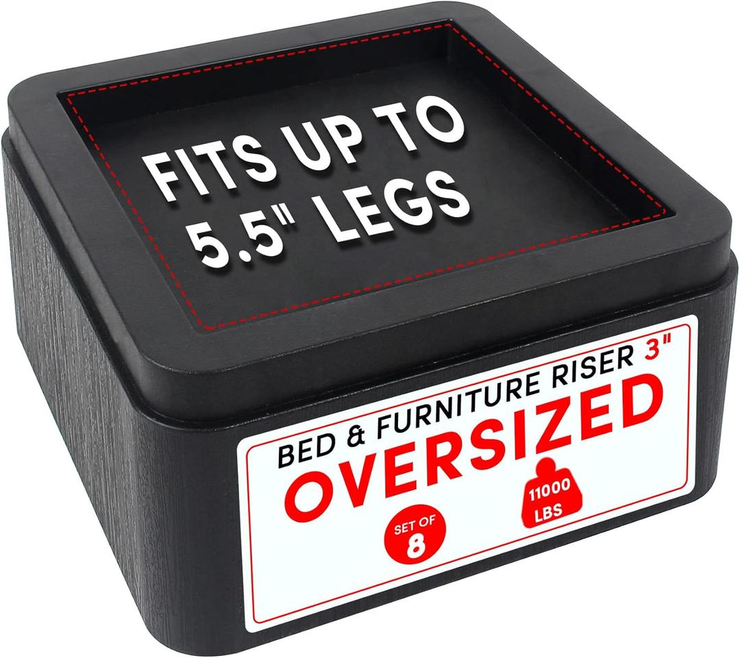DEDU Oversized Bed Risers Heavy Duty Stackable 8 Pack, Furniture Risers for Sofas 3 Inch or 6 Inch Supports Up to 11000 Lbs, Square Bed Raising Blocks Fits 5.5 Inch Wide Desk or Couch (Black)