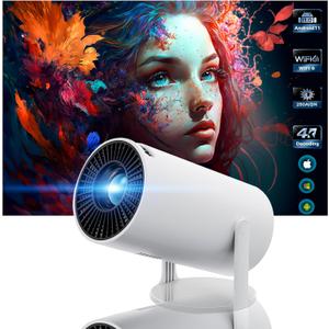 Mini Projector with Wifi and Bluetooth Proyector Porttil 4k with Android 11 180 Adjustable Keystone Correction,Phone Projector is Suitable for Smart Projector used on wall, room, bedroom, outdoor