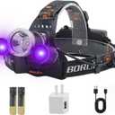 BORUIT RJ-3000 LED Black Light Headlamp,3 Modes White and UV Light Headlamp,Super Bright Rechargeable Blacklight Headlight Head Lamp for Hunting Camping Hiking Fishing Working