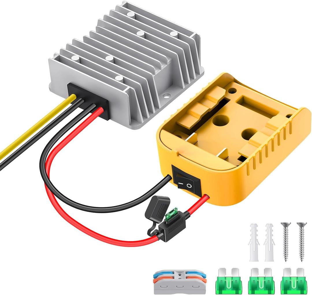 20v to 12v Step Down Converter,Compatible with Dewalt 20V Battery,DC 12V 20A 240W Buck Converter,Multi-Layer Safety Design Function Over Discharge Protection with Switch 30A Fuse,Wire Terminals