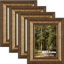 Splinterix 5x7 Antique Bronze Vintage Picture Frame Set of 4, Ornate Vintage Picture Frames for Wall or Tabletop Display, 5x7 Photo Frame Gold with Real Glass, Display Poster 4x6 with Mat or 5x7 without Mat for Antique Dco