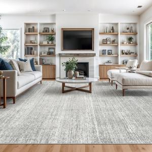 Valenrug Washable Rugs - Stain Resistant Area Rugs 9x12 Living Room, Non Slip Backing Printed Rugs for Bedroom, Folable Machine Washable Area Rug (Grey, 9'x12')