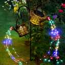 MEREAR Solar Watering Can Lights Outdoor with 8 Multi-Color Changing Modes, IP65 Waterproof Landscape Light Garden Decor, One Pole Two Lights Outside Decorations for Lawn, Backyard, Patio, Christmas