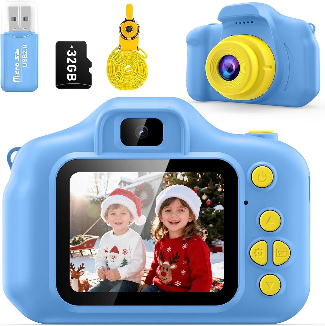 Desuccus Kids Camera Toys Christmas Birthday Gifts for Boys and Girls Kids Toys 3-9  Year Old HD Digital Video Camera for Toddler with 32GB SD Card (Blue)
