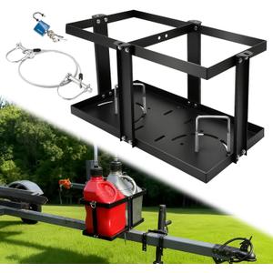Gas Can Holder for Trailer, Fuel Jug Holder, with 4 Fixed Columns and Locking Straps, Fit for Holding Two 5 to 5.5 Gallon Gas CansCompatible with VP Racing 5.5 Gallon Fuel Cans (Black)