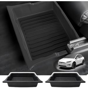SCREW RHINO 2 Pack For Tesla Model X 2017-2024 Front/Back Under Seat Storage Organizer,TPE Waterproof Underseat Bin Trash Storage Can for Tesla Model X accessories