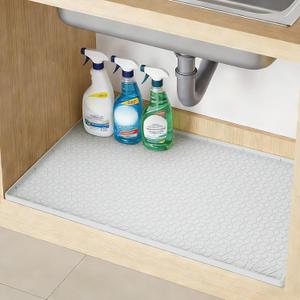 TRZZ Silicone Waterproof Under Sink Mat 34" x 22", Drip Tray and Cabinet Liner for Kitchen and Bathroom, Prevents Water Damage and Organizes Cabinets (Light Grey)