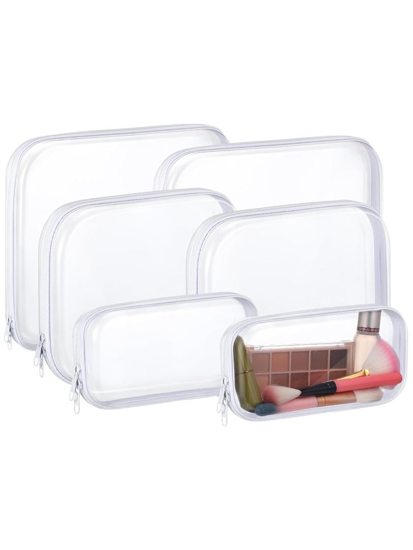 Hoolerry 6 Pcs Hard Clear Zipper Case Transparent Zipper Hard Pouch for Snacks Makeup Bag Plastic Cosmetic Bag Portable Travel Organizer for Makeup Storage(White,Big,Medium,Small)