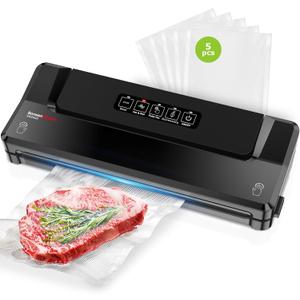 Bonsenkitchen Vacuum Sealer Machine | Compact Food Sealer for Kitchen Storage & Meal Prep | Multiple Modes | External Vacuum System | 5 Bags, Black