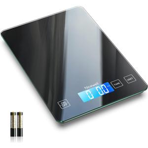 Nicewell Food Scale Digital Weight Grams and oz, 22lb Kitchen Scale for Cooking Baking, 1g/0.1oz Precise Graduation, Sleek Tempered Glass Platform (Black)