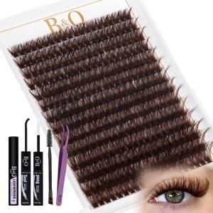 B&Q Mocha Brown Lash Clusters Kit | 280 Pcs Brown Wispy & Natural Eyelash Clusters for Beginner DIY, Complete Lash Extension Kit with Bond and Seal, Fake Eyelashes for Natural Look80D 10-18mm)