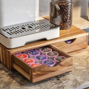 Deepredcoast Kcup Holder with 2 Drawers, 30Pod Capacity Coffee Pod Drawer Organizer, Coffee Station for Countertop, 15.3 x 11.06 x 3.35 in