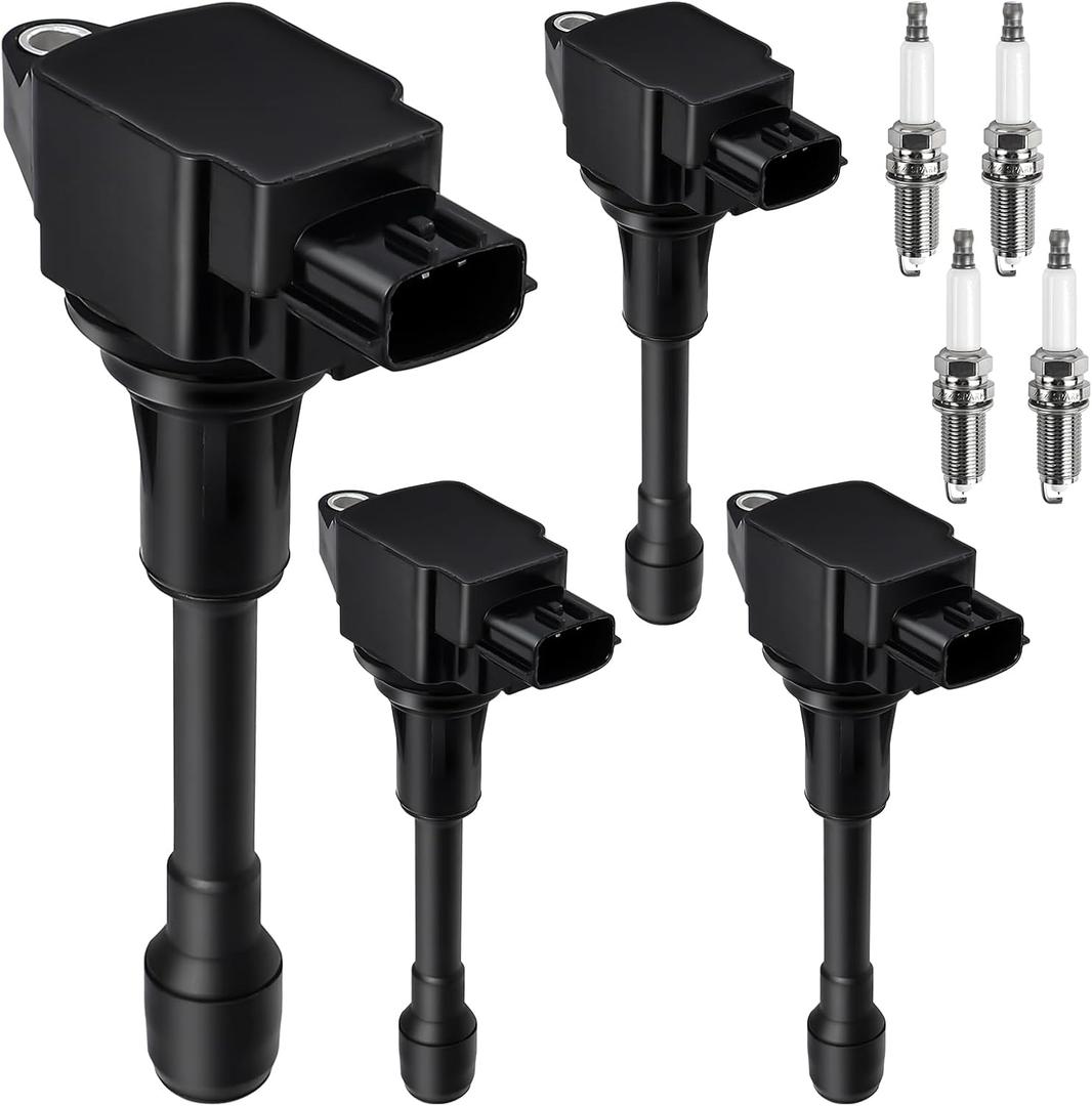 4pcs Ignition Coil & Spark Plug Fit for Nissan Altima Sentra Versa Rogue NV200 Cube 2.5L 1.8L 1.6L 2.0L L4 2007 2008 2009 2010 2011 2012 2013 Coil Pack Replaces# C1696 GN10241 UF549