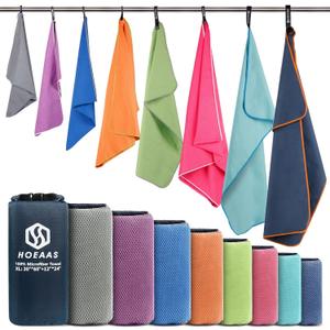 HOEAAS 2 Pack Microfiber Camping Towels, Quick Dry Towel, Super Absorbent Ultra Compact Travel Towel Soft Lightweight Sports Towel for Sweat Fast Drying Towels for Pool, Gym, Hiking, Backpacking, Fitness (XL: 60" x 30"+24" x 12", Mint)