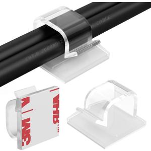 Large Cable Clips 40pcs with Strong Adhesive Tapes,Wire Holder Organizer Cord Management for Car, Office and Home (Clear- L06(40PCS))